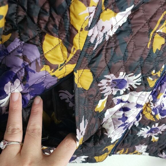 Women's Lands' End Quilted Purple Yellow Floral Leaf Zip Up Jacket Size S-4/6 - Picture 6 of 11